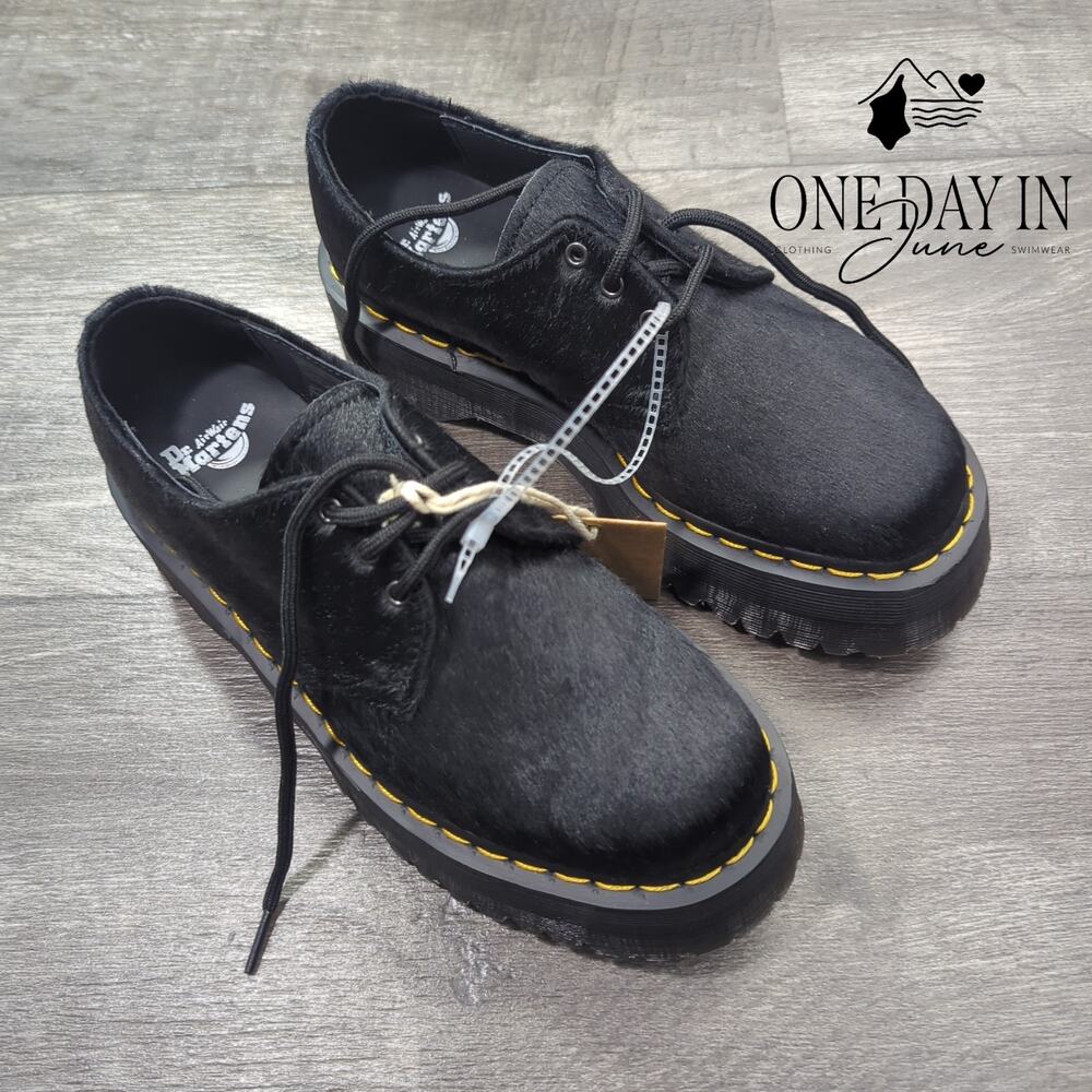Dr. Martens 1461 Quad Hair-On Platform Derby Shoes Women's Black NWT Size 6